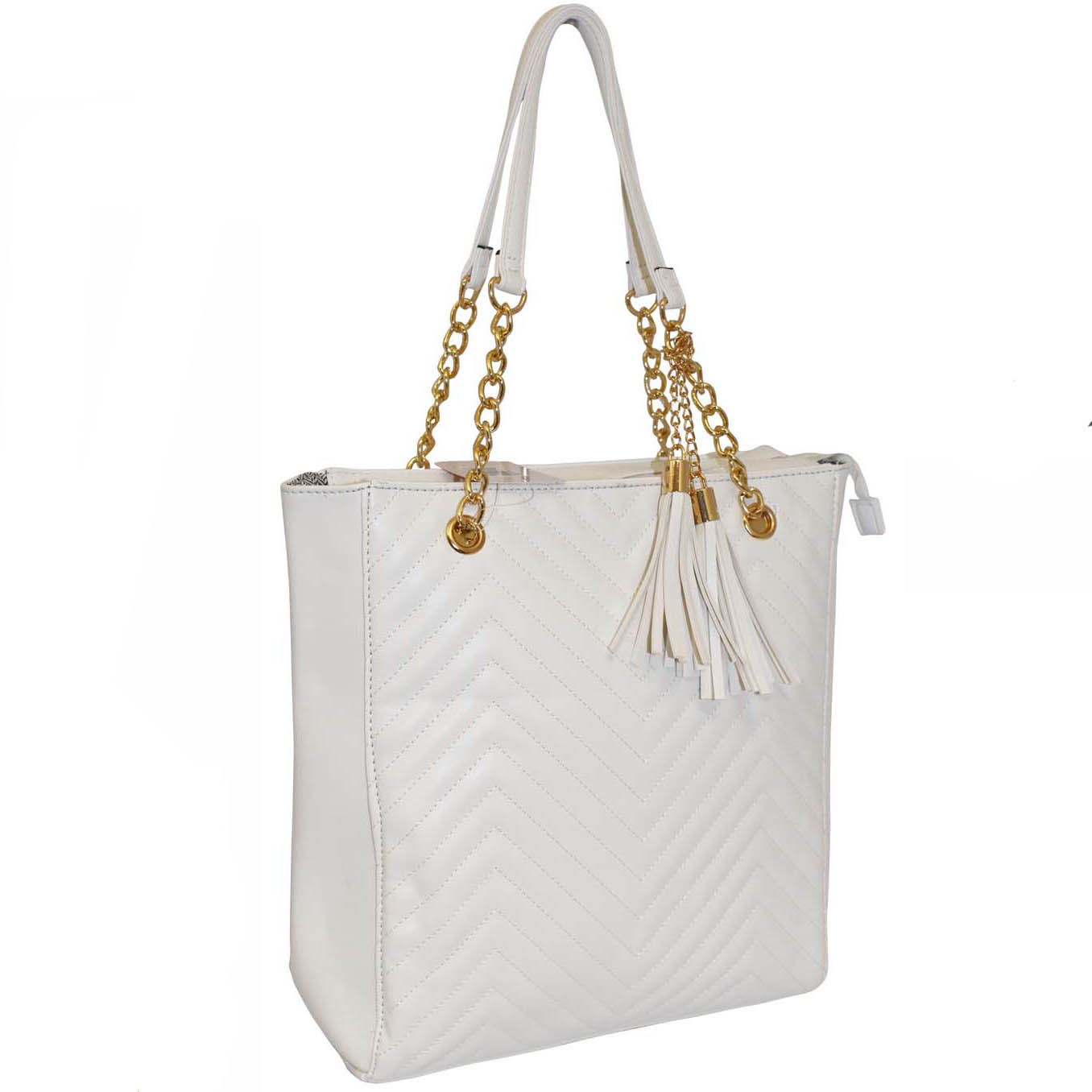 267 White - Zip Top Quilted Handbag ~ Bagzone - Supplier of Wholesale