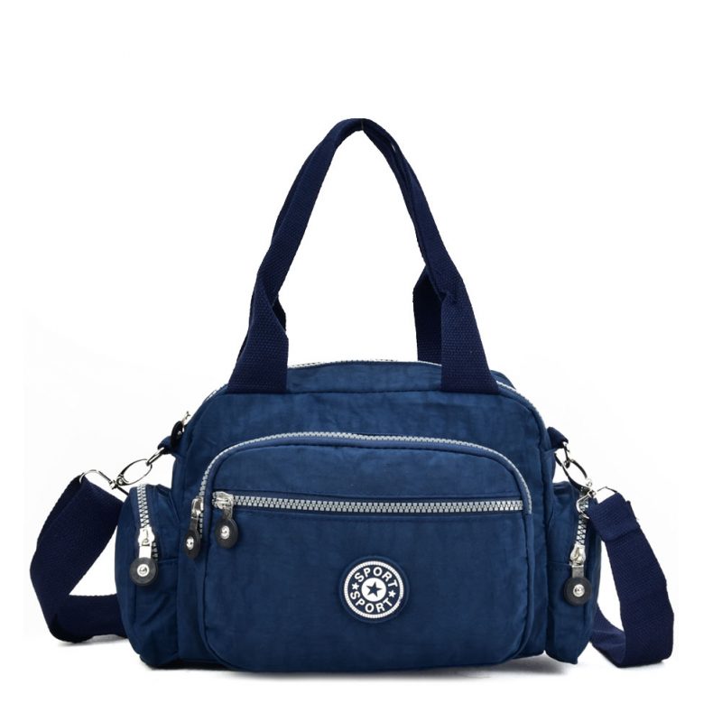 navy crushed nylon handbag