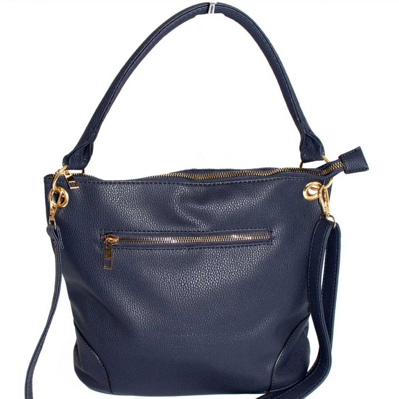 navy metal zip pocket handbag